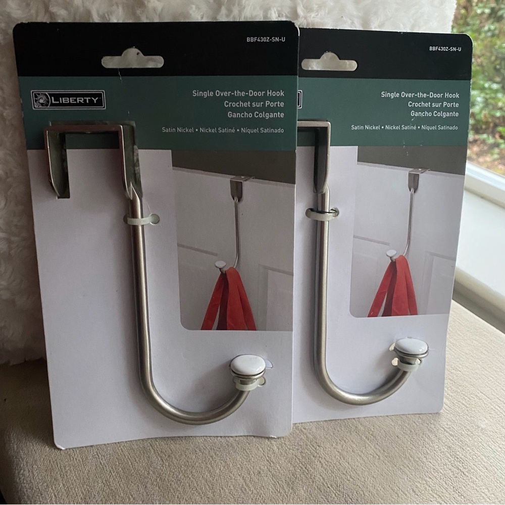 2 Satin Nickel Single Over-The-Door Use Anywhere Hooks By Liberty